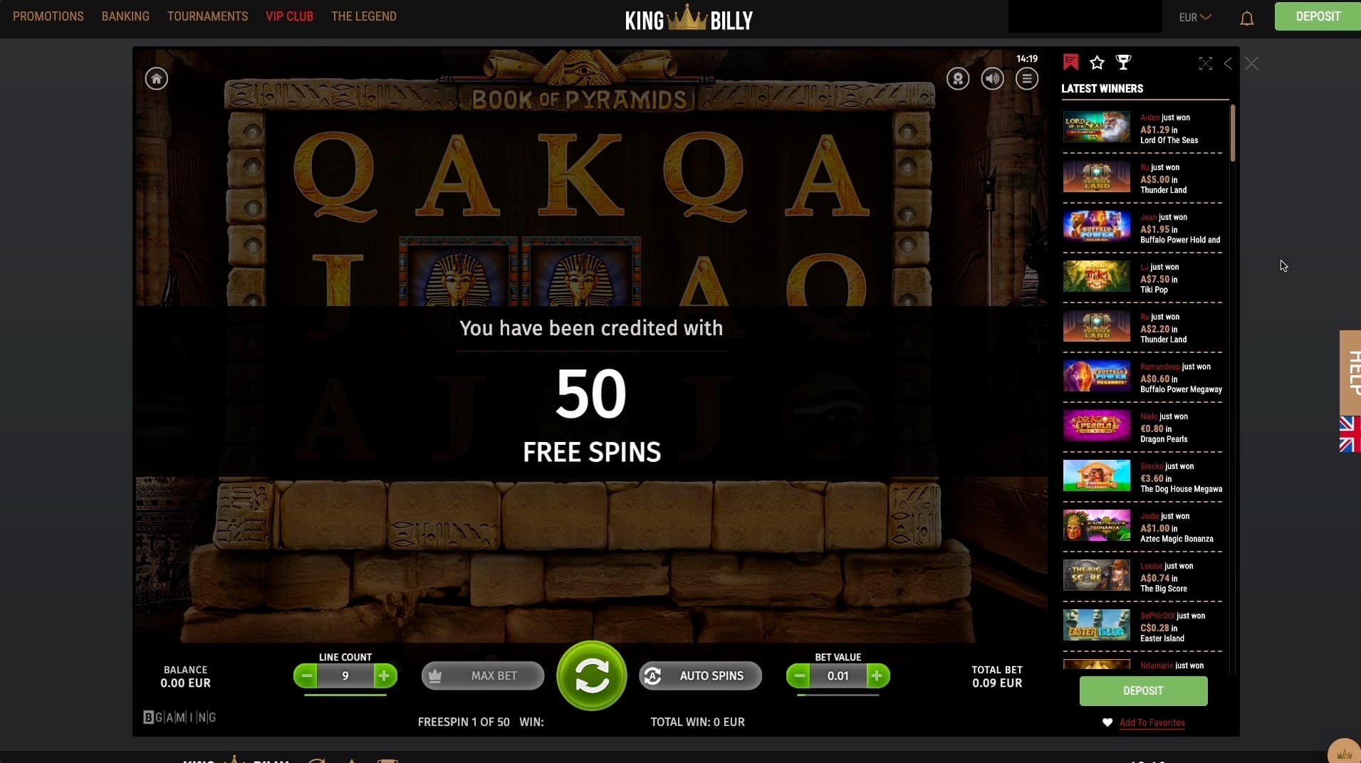 The 50 free spins bonus awarded