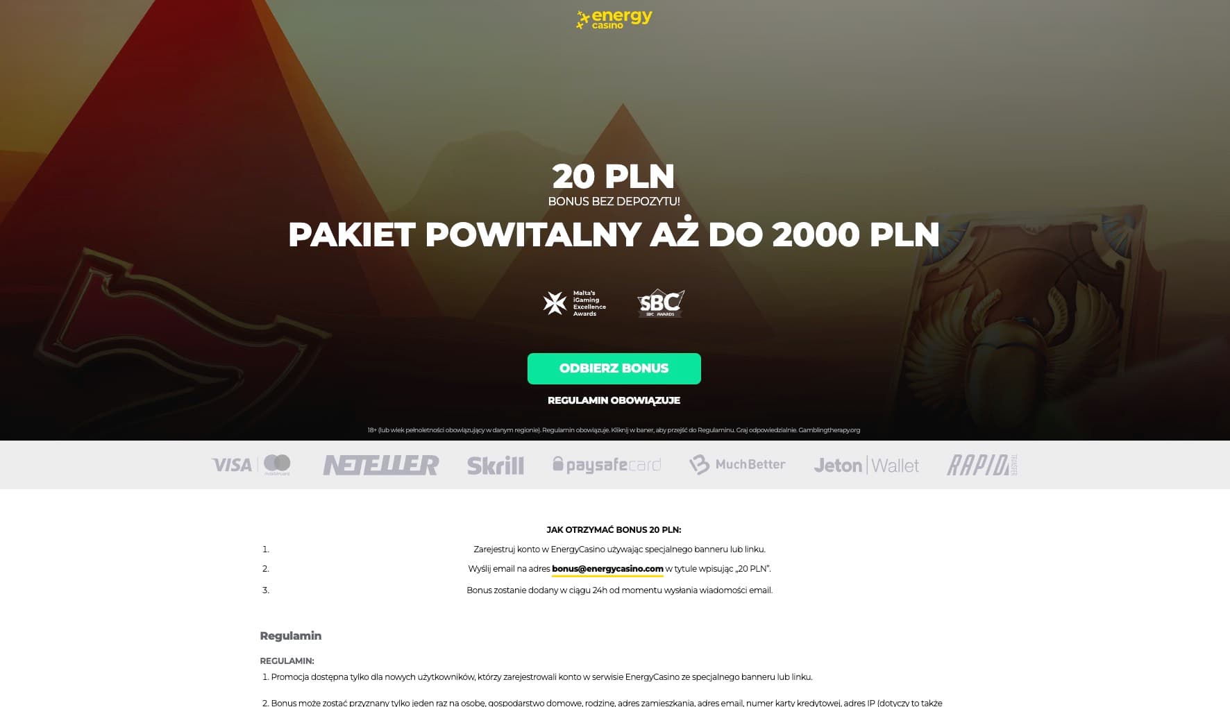 Strona Energy Casino bez depozytu