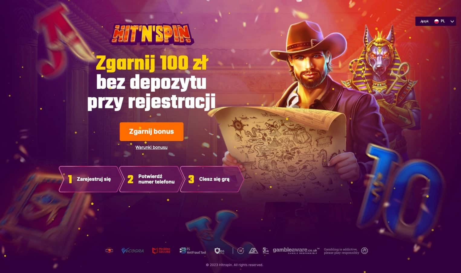 Strona oferty bez depozytu w kasynie Hit n Spin