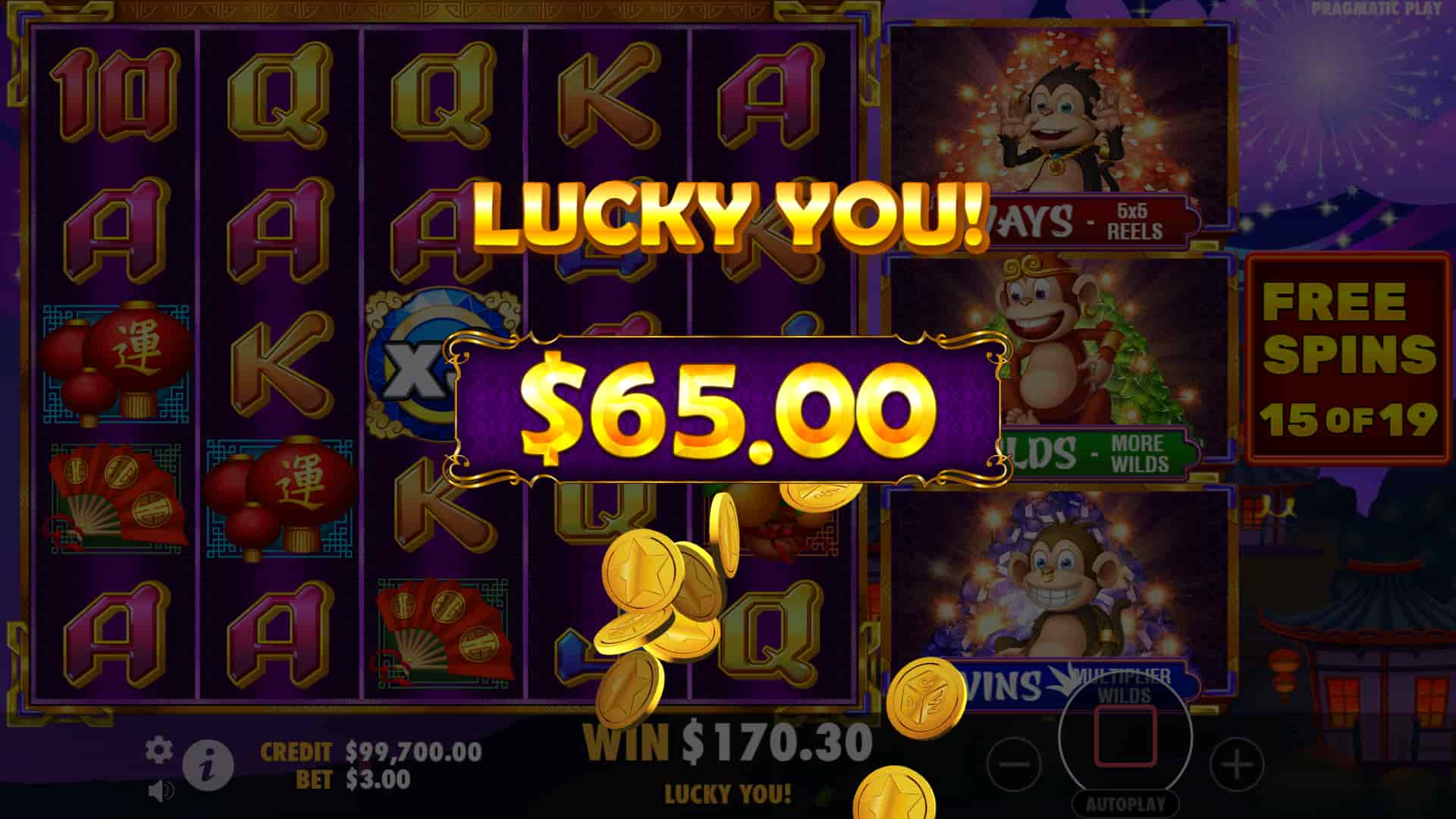 Big Win Screen - 3 Dancing Monkeys slot game