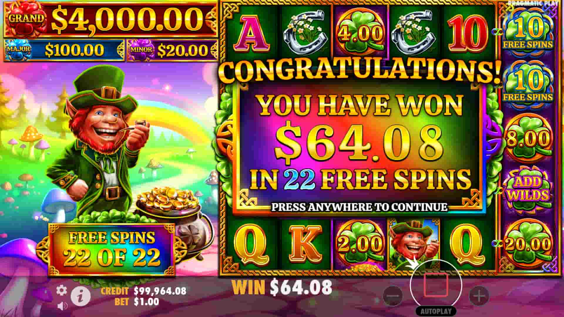 Over 64X Win - 7 Clovers of Fortune slot game