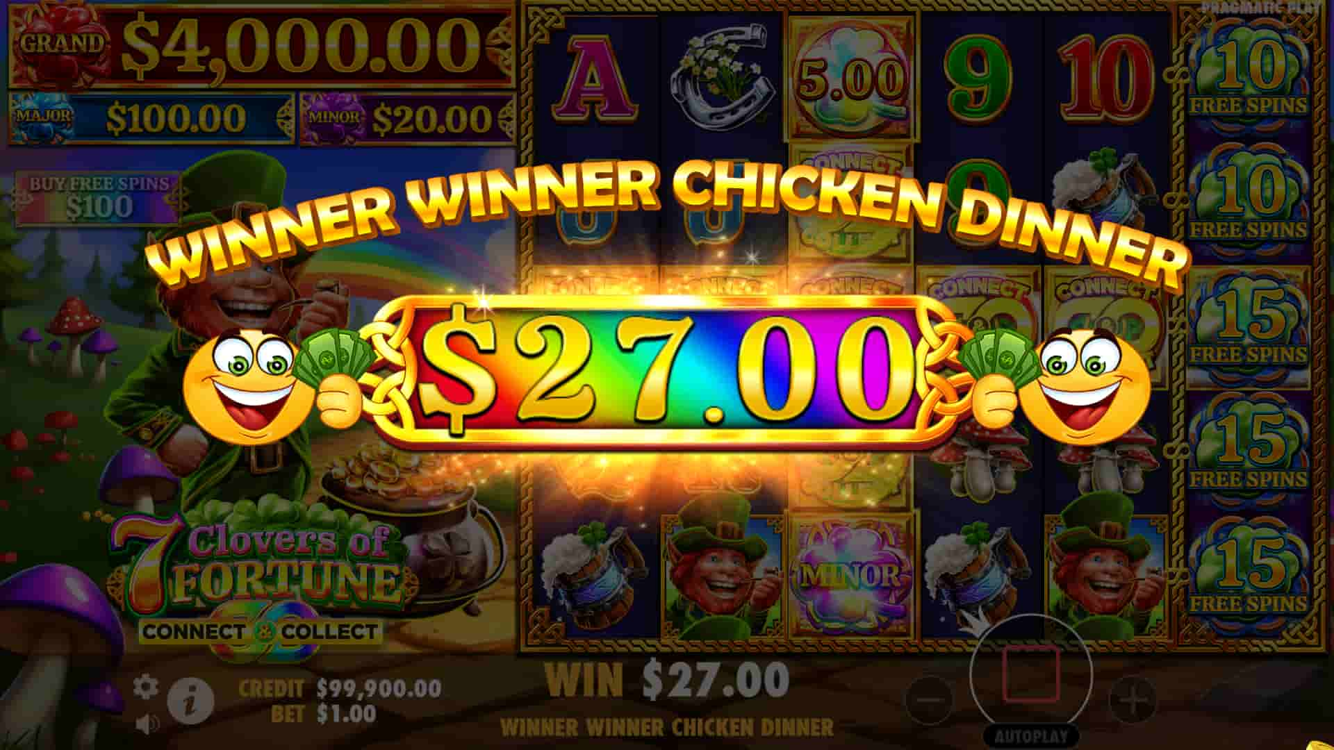 Big Win Screen - 7 Clovers of Fortune slot game