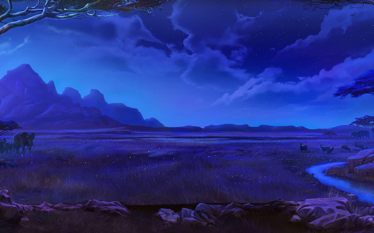 The Savanna's night sky. - African Elephant slot game