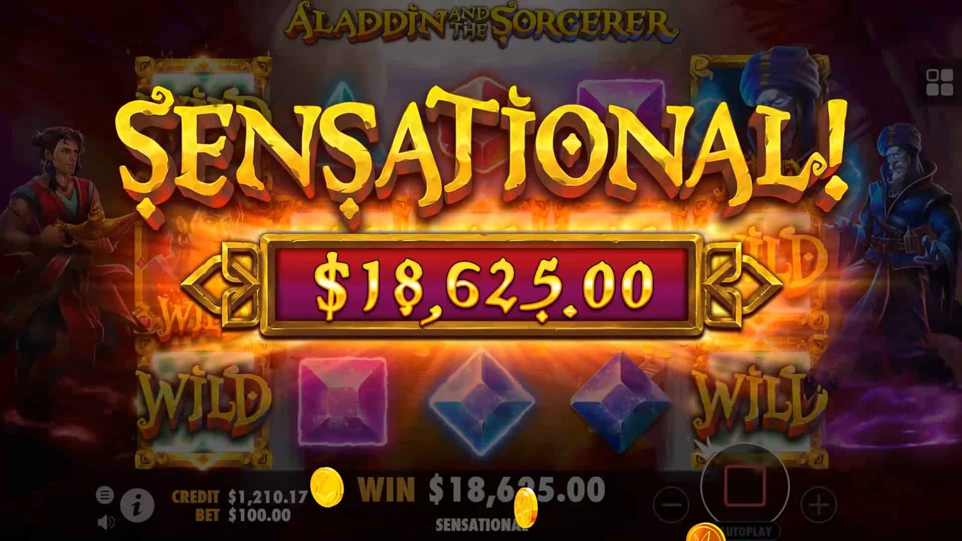 Sensational Win Screen - Aladdin and the Sorcerer slot game