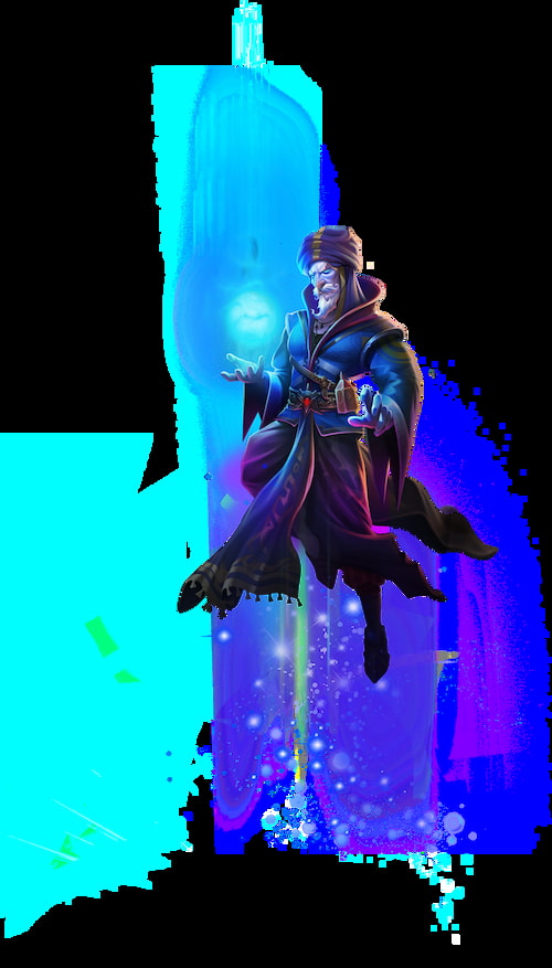 The sorcerer, the other main character of the Aladdin and the Sorcerer slot game