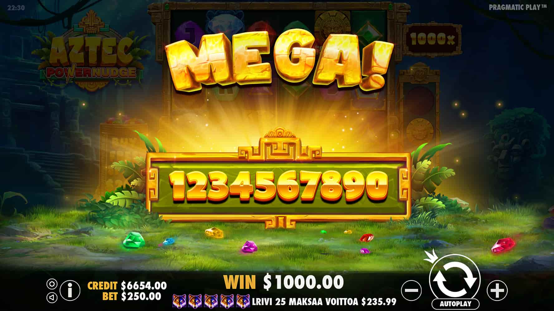 Mega Win Screen - Aztec PowerNudge slot game