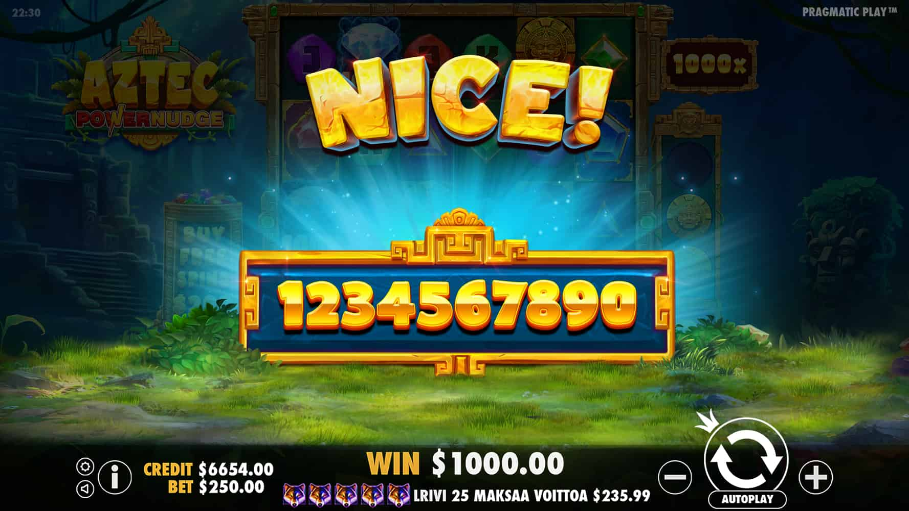 Nice Win Screen - Aztec PowerNudge slot game