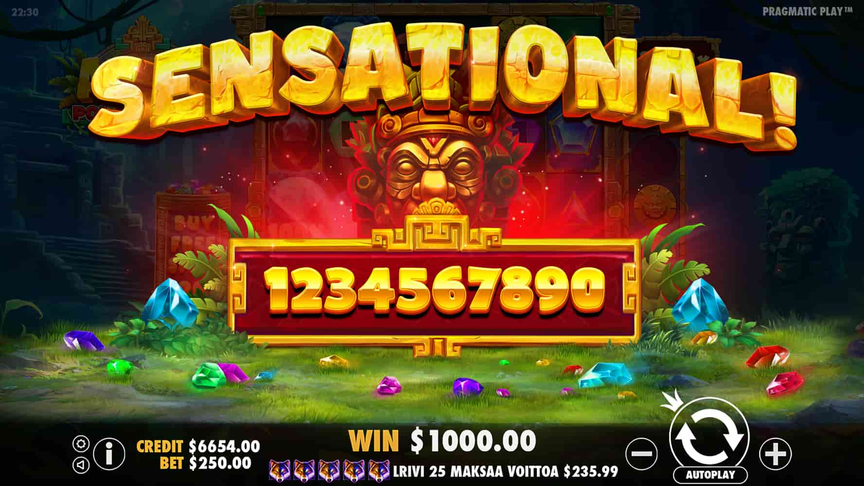 Sensational Win Screen - Aztec PowerNudge slot game