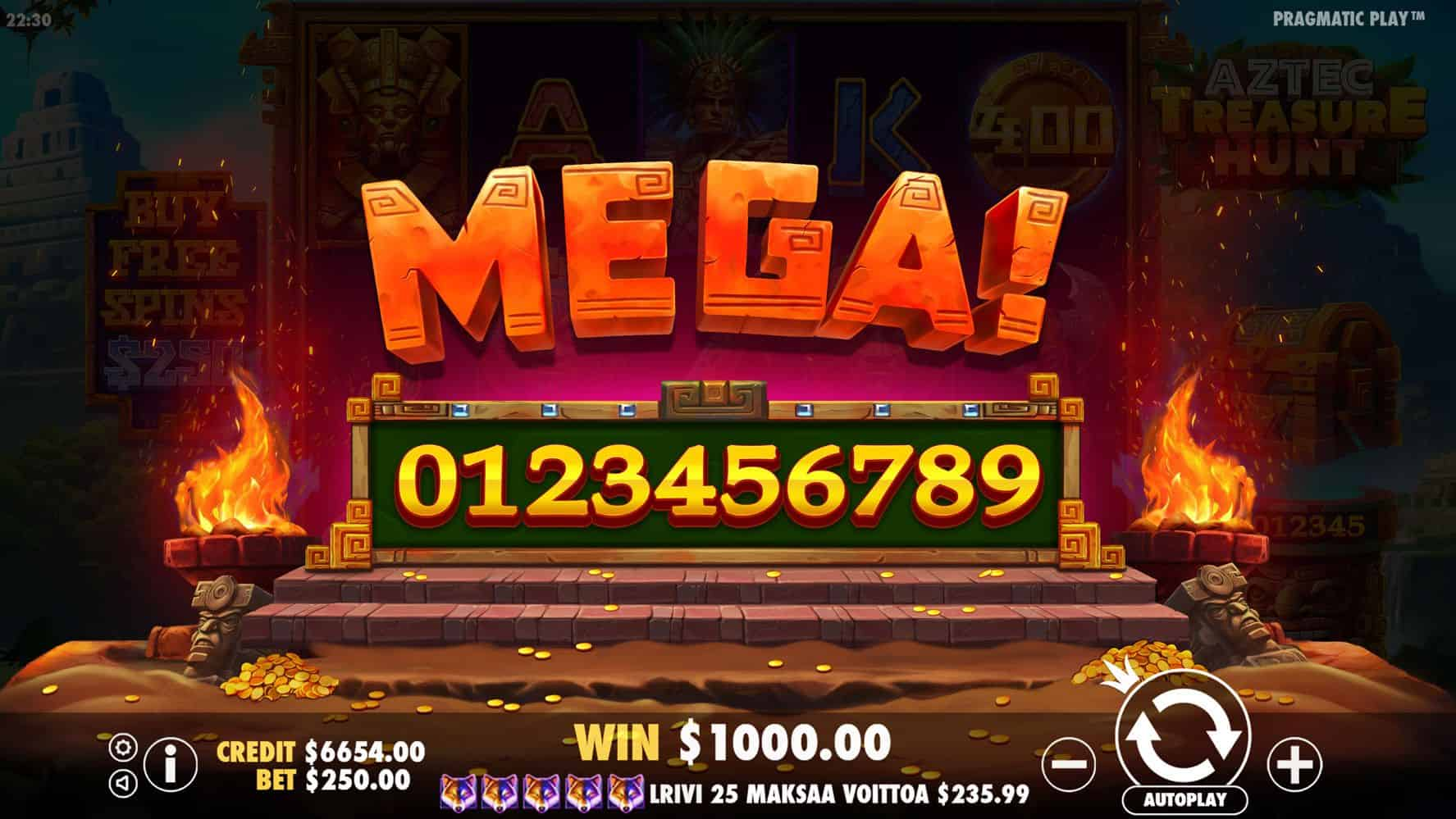 Mega Win Screen - Aztec Treasure Hunt slot game