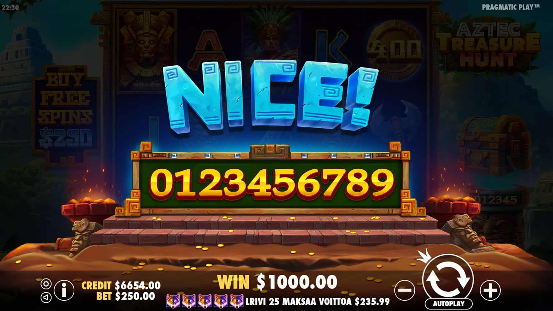 Nice Win Screen - Aztec Treasure Hunt slot game