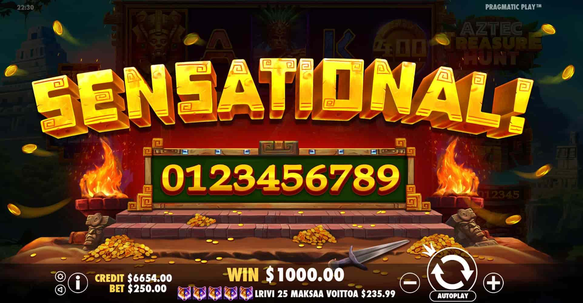 Sensational Win Screen - Aztec Treasure Hunt slot game