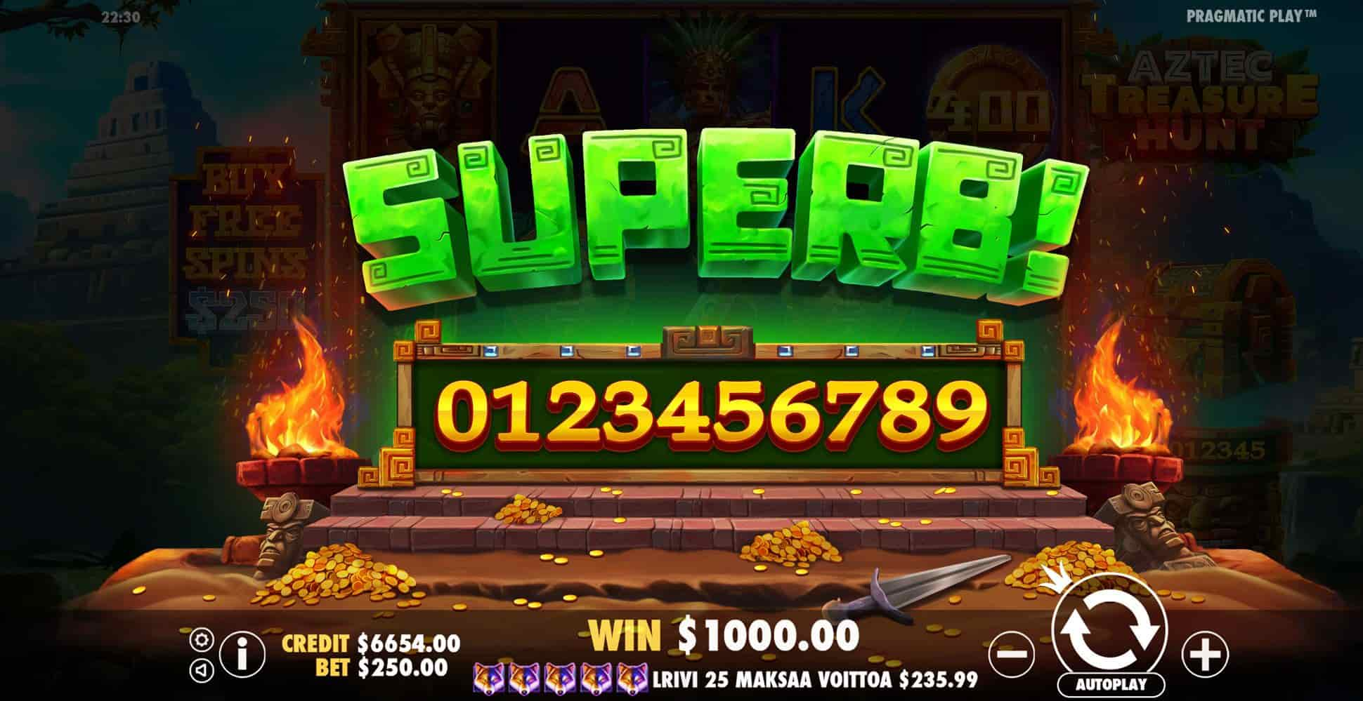 Superb Win Screen - Aztec Treasure Hunt slot game