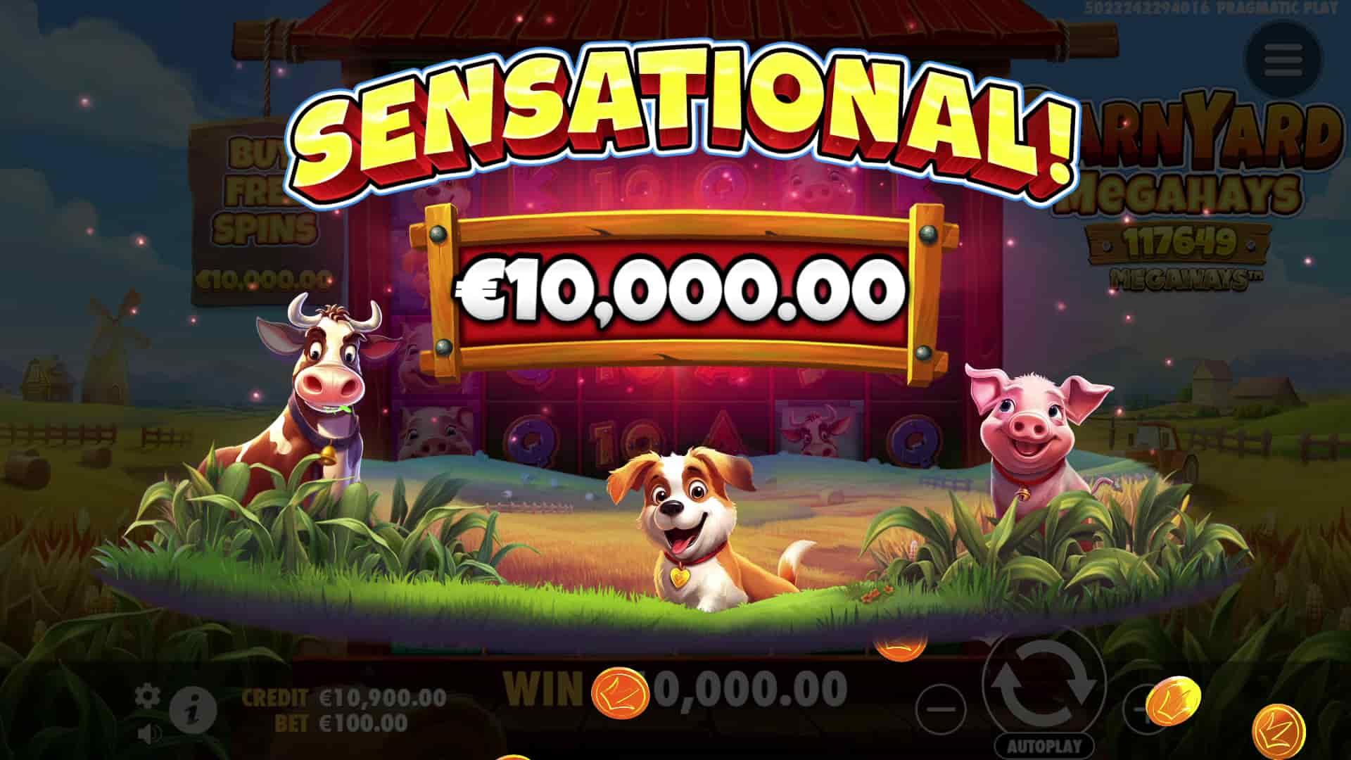 Sensational Win Screen - Barnyard Megahays Megaways slot game