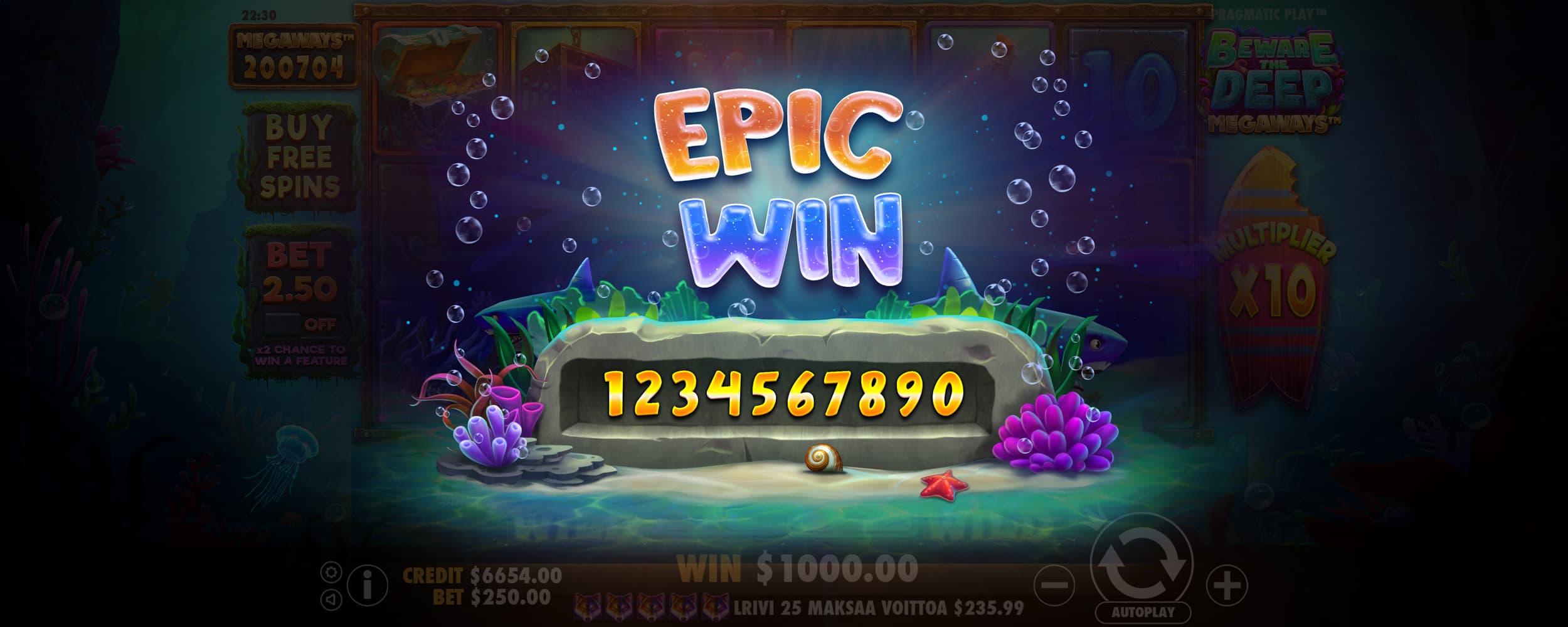 Epic Win Screen - Beware The Deep Megaways slot game