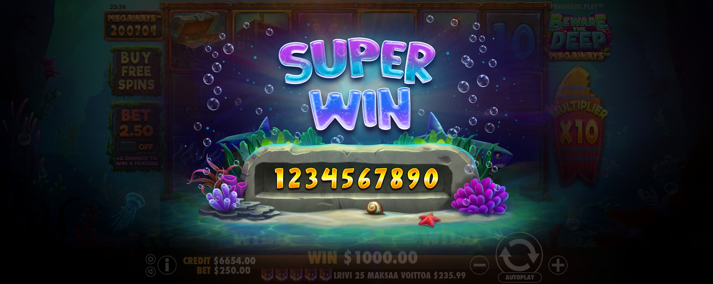 Super Win Screen - Beware The Deep Megaways slot game