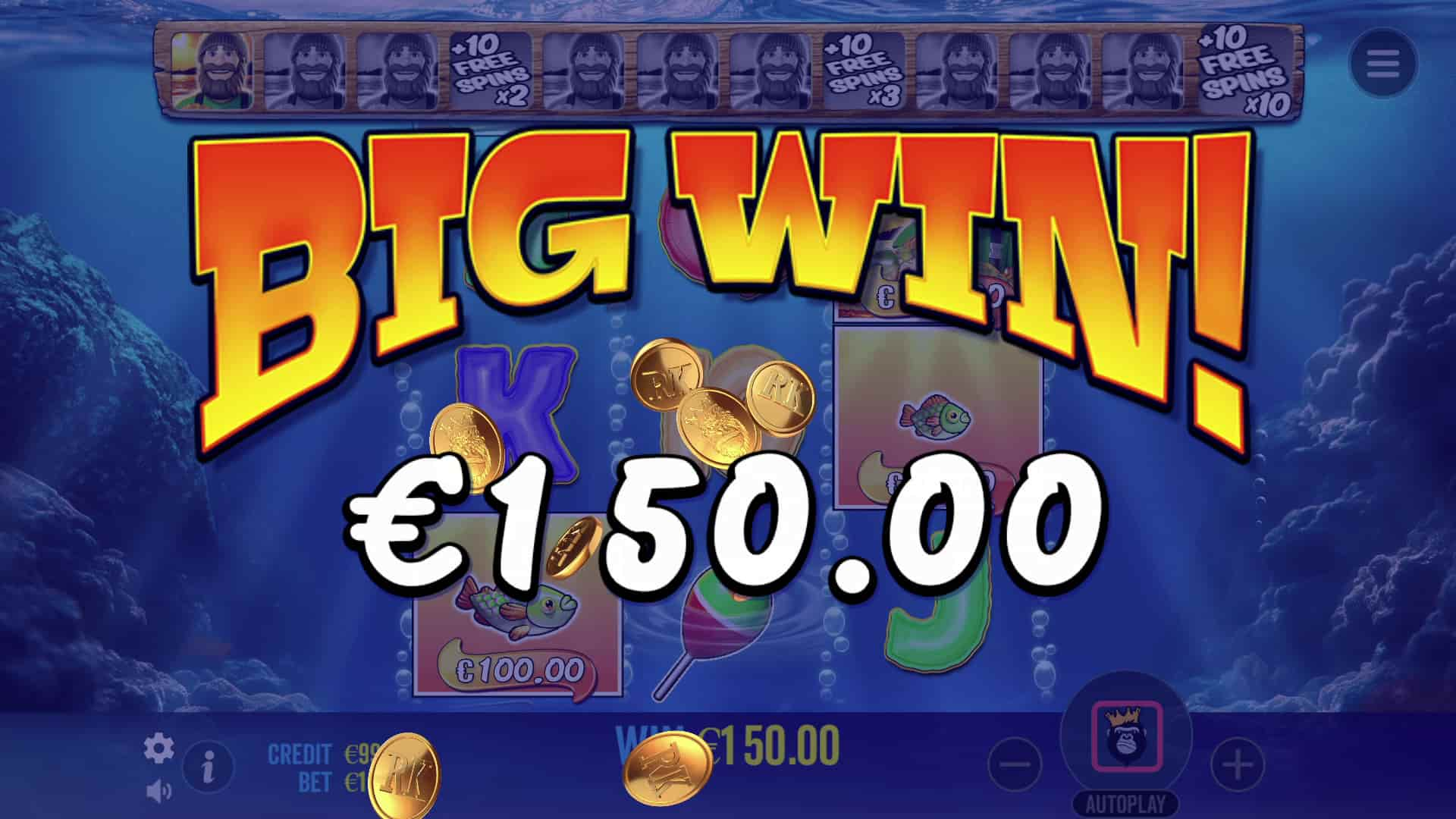 Big Win Screen - Big Bass Bonanza 3 Reeler slot game