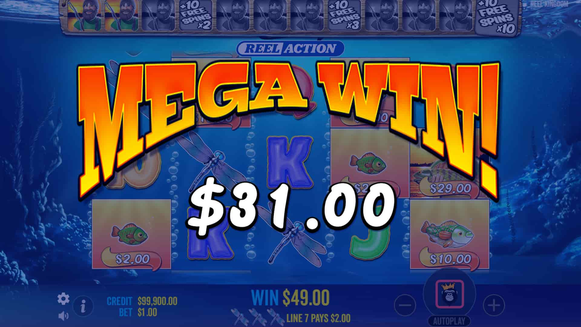 Mega Win Screen - Big Bass Bonanza - Reel Action slot game