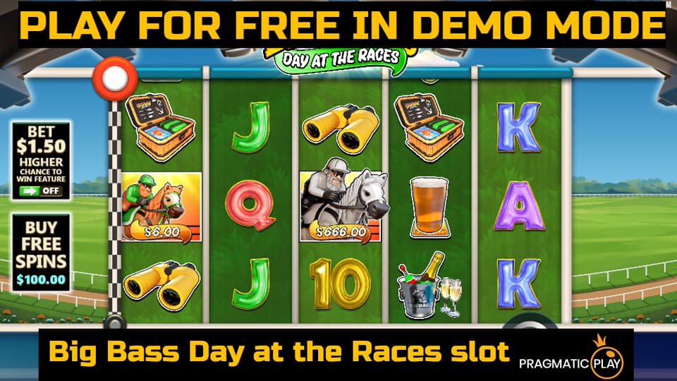 Big Bass Day at the Races slot game by Pragmatic Play. Play for free in demo mode.