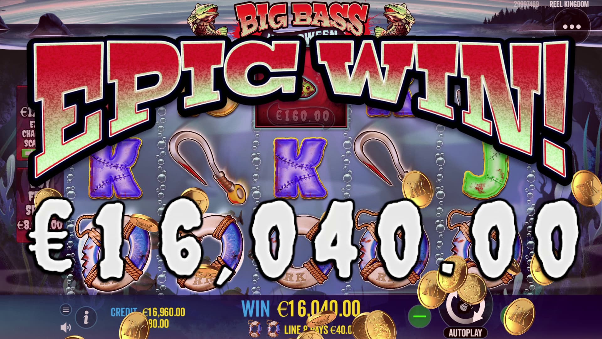 Epic Win screen in the Big Bass Halloween slot game