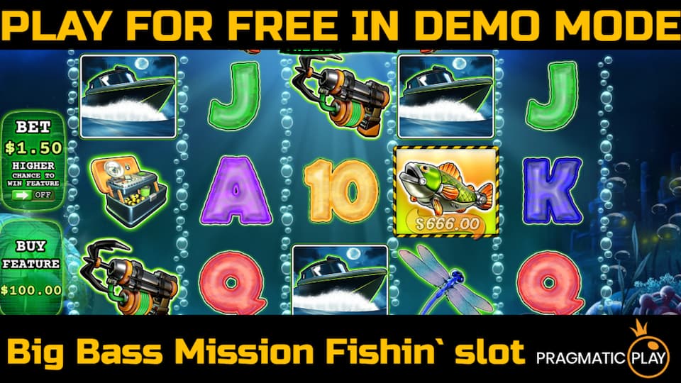 Big Bass Mission Fishin slot game by Pragmatic Play. Play for free in demo mode.