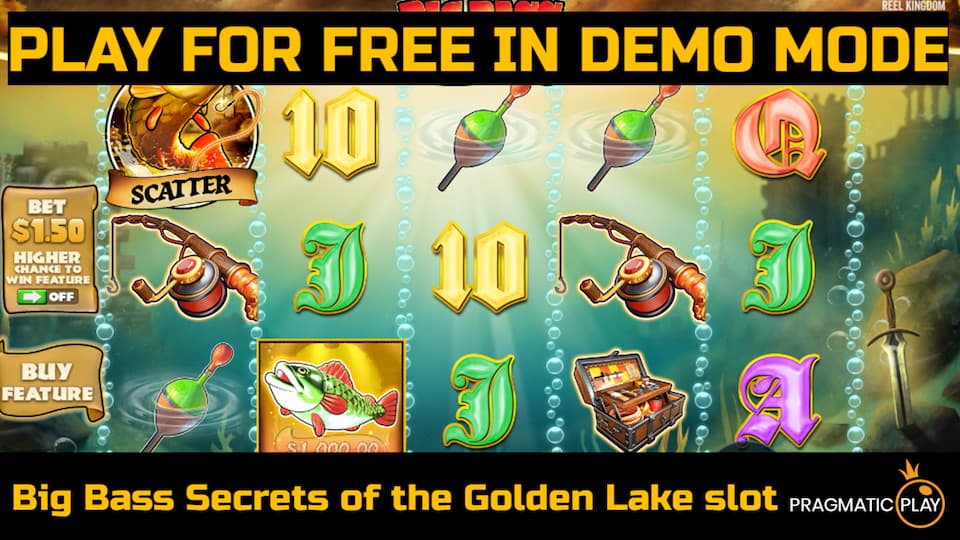 Big Bass Secrets of the Golden Lake slot game by Pragmatic Play. Play for free in demo mode.