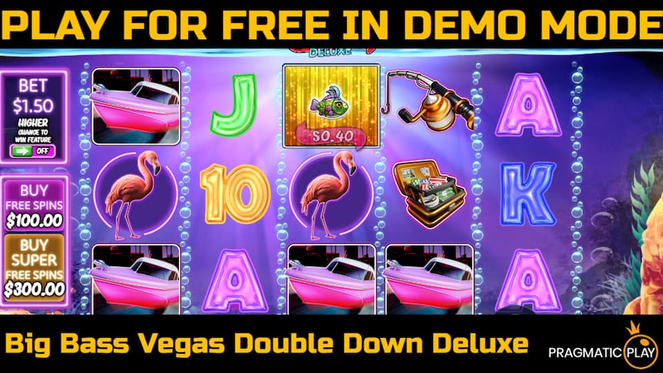 Big Bass Vegas Double Down Deluxe slot game by Pragmatic Play. Play for free in demo mode.