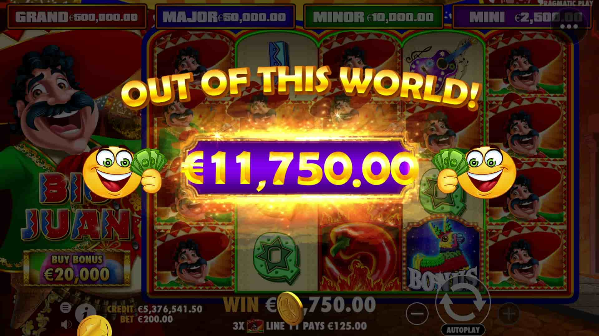 ''Out Of This World!'' Win Screen - Big Juan slot game