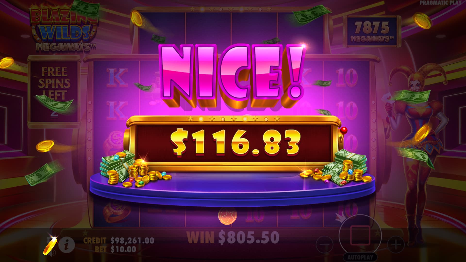 Nice WIn Screen - Blazing Wilds Megaways slot game