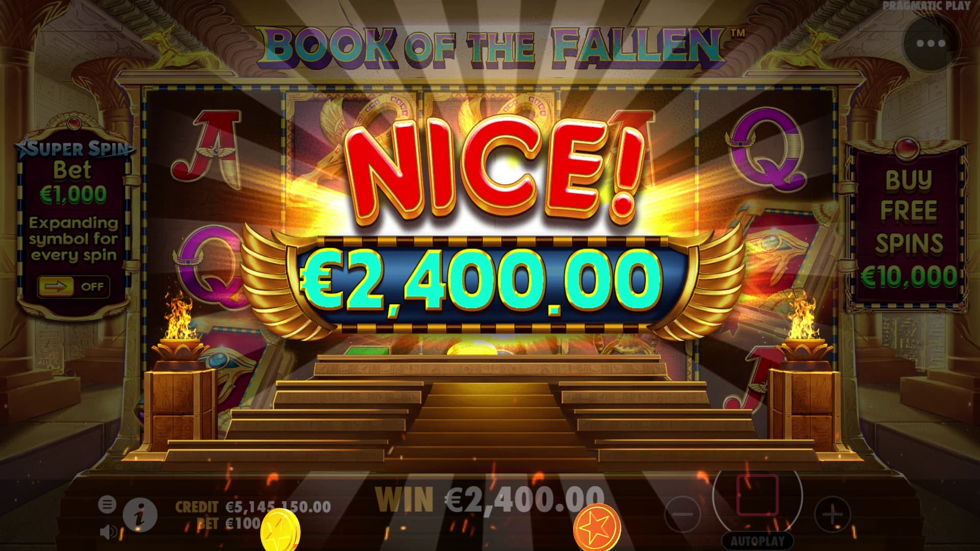 Nice Win Screen - John Hunter and the Book of the Fallen slot game