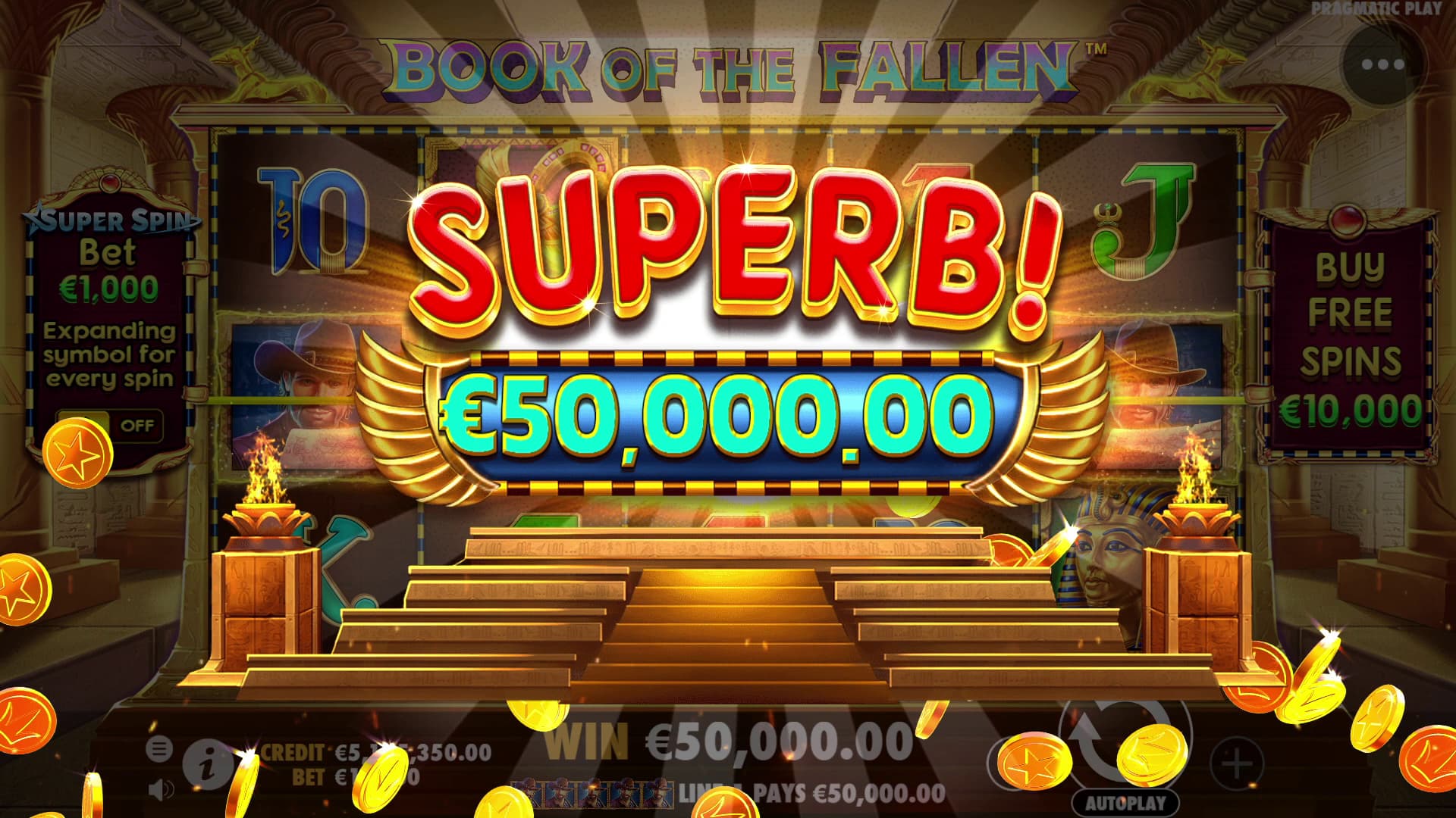 Superb Win Screen - John Hunter and the Book of the Fallen slot game