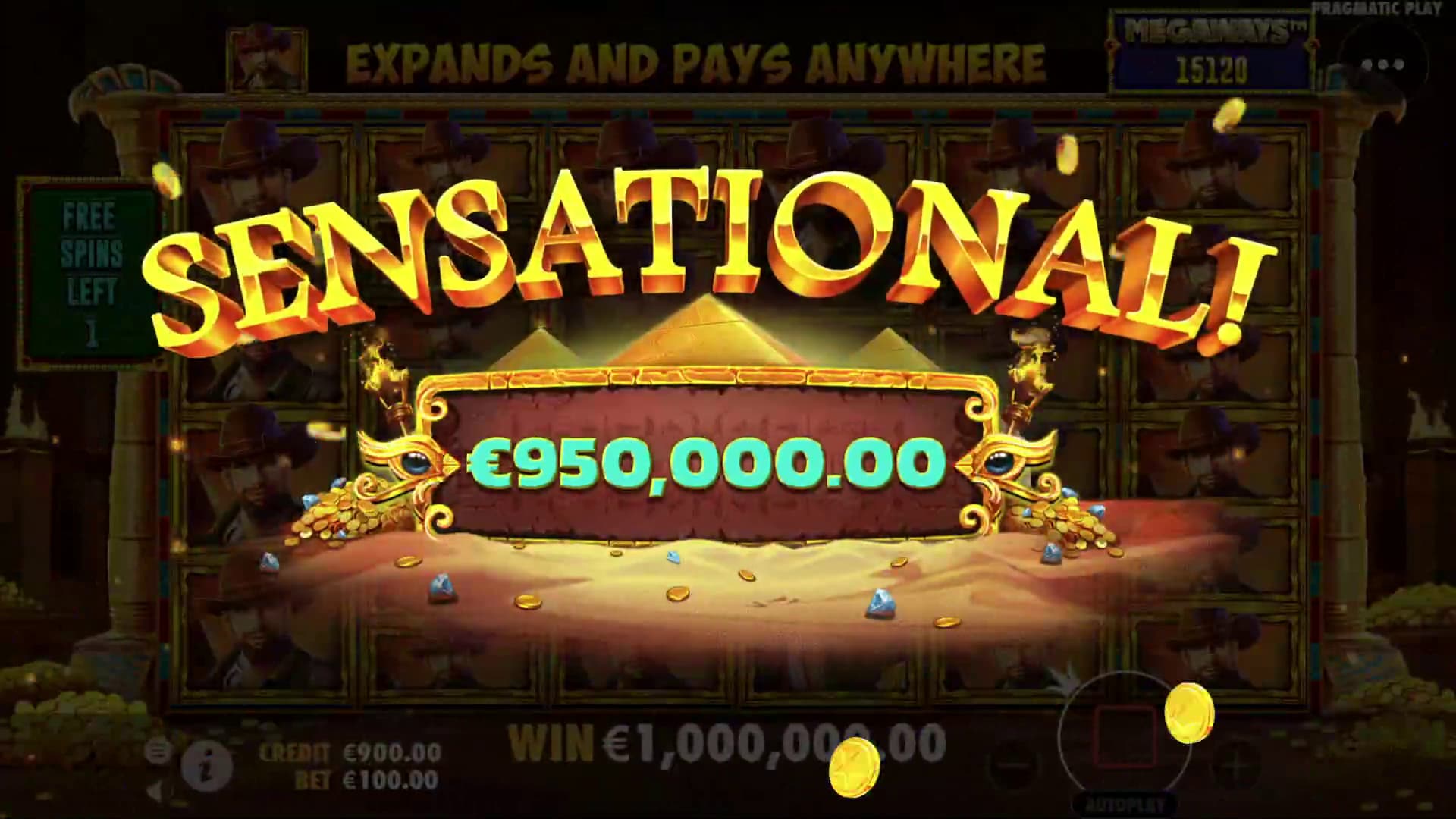 Big Win Screen - John Hunter and the Book of Tut slot game