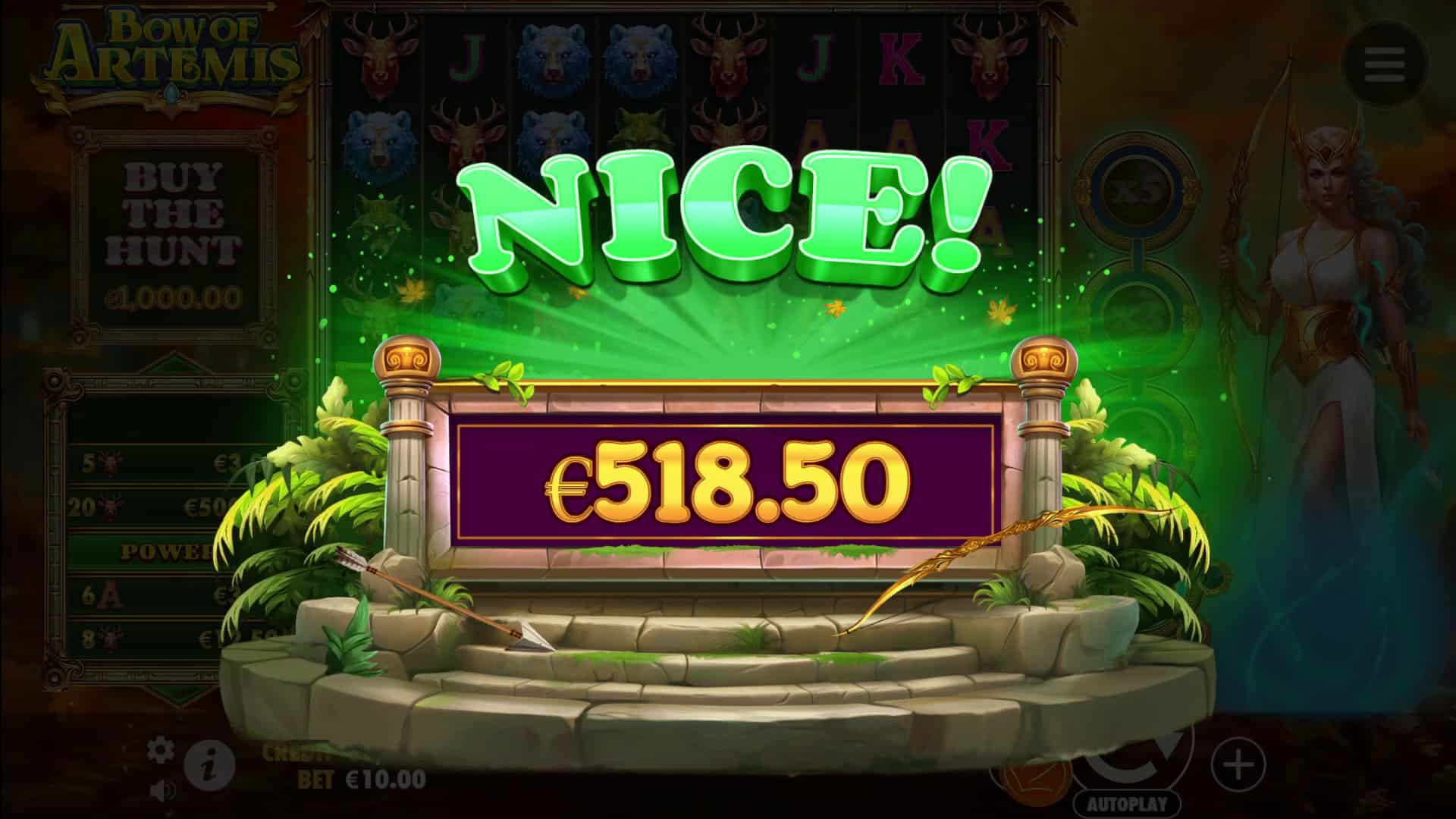 Nice Win Screen - Bow of Artemis slot game