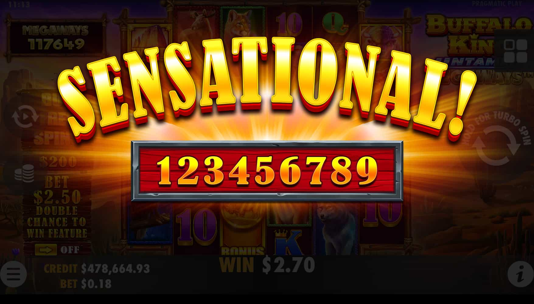 Sensational Win Screen - Buffalo King Untamed Megaways slot game