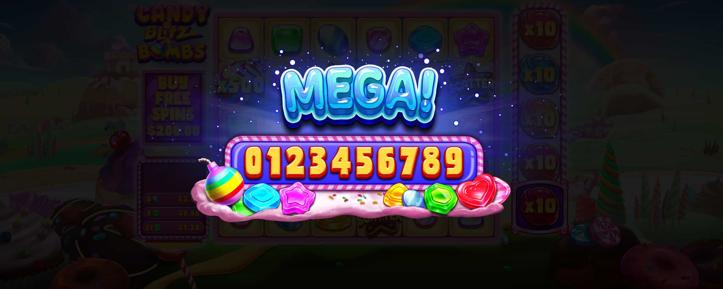 Mega Win Screen - Candy Blitz Bombs slot game