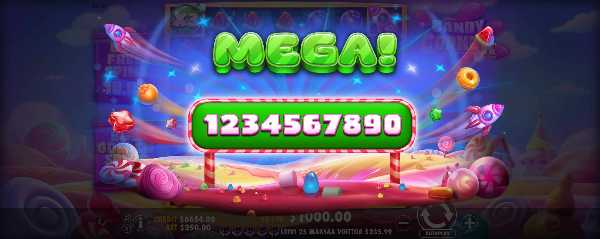 Mega Win Screen - Candy Corner slot game