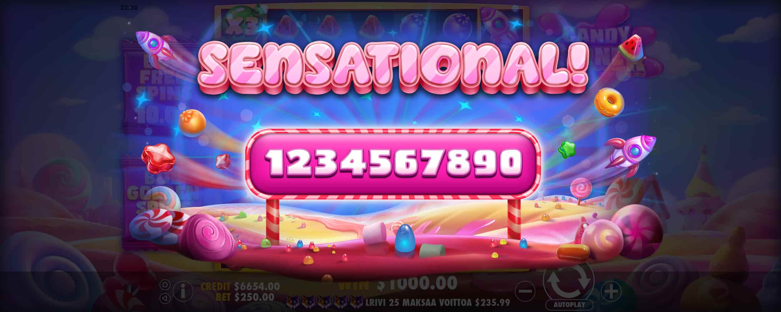 Sensational Win Screen - Candy Corner slot game