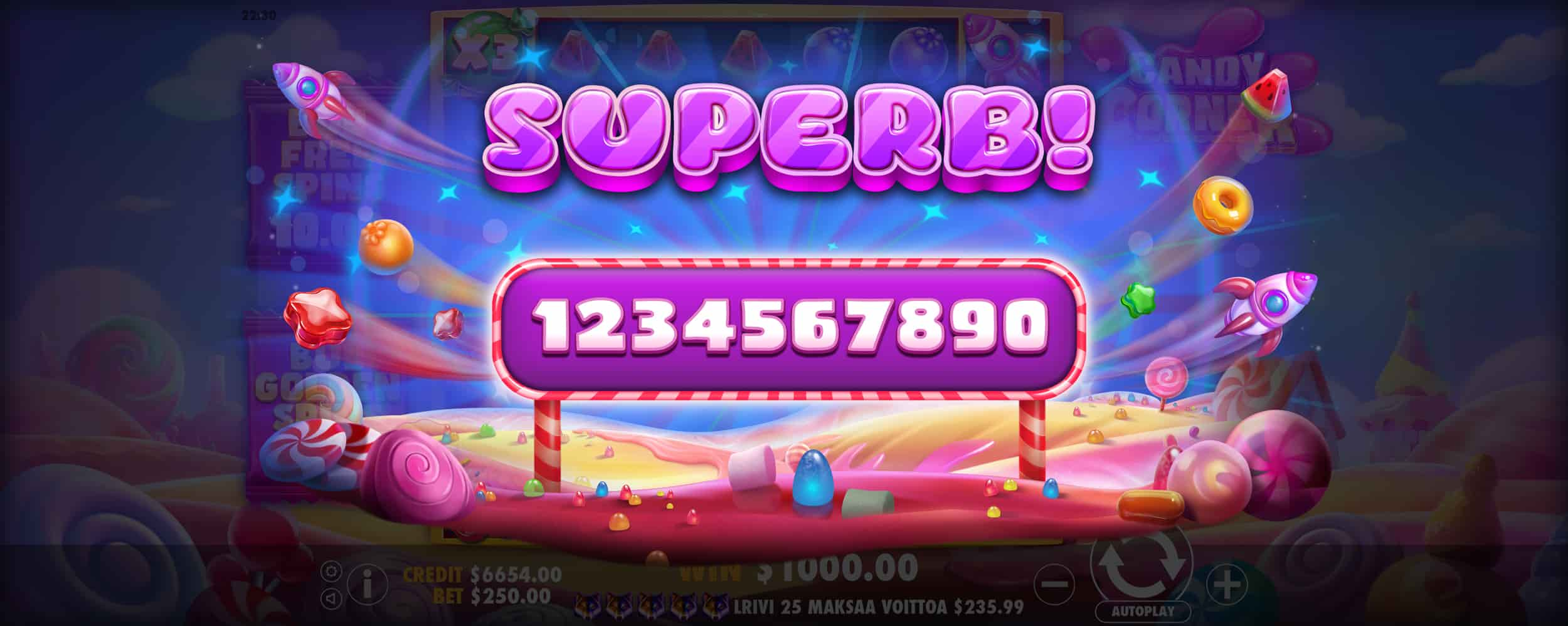 Superb Win Screen - Candy Corner slot game