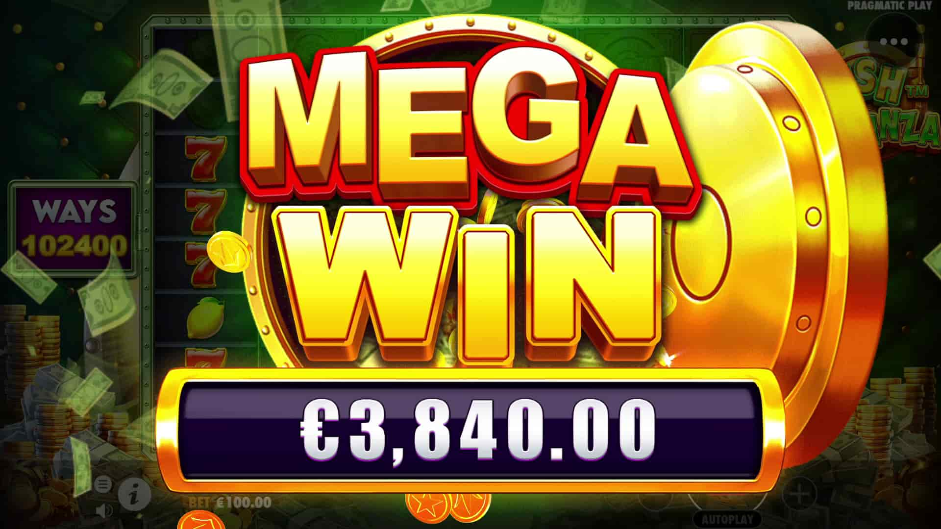 Mega Win Screen - Cash Bonanza slot game