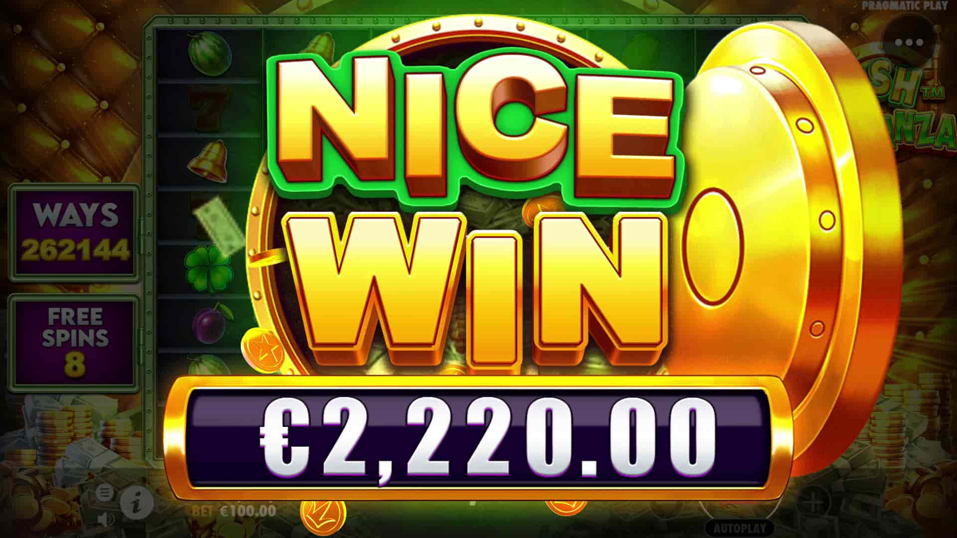 Nice Win Screen - Cash Bonanza slot game