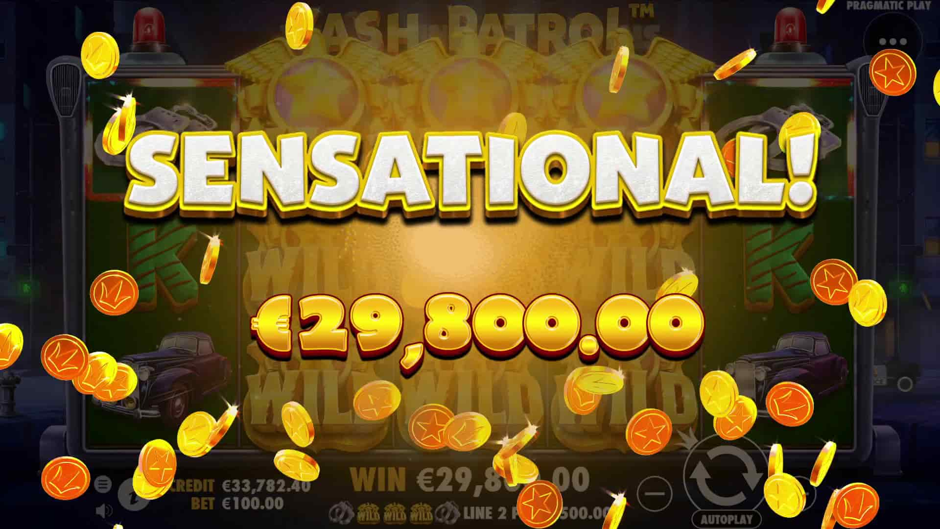 Sensational Win Screen - Cash Patrol slot game