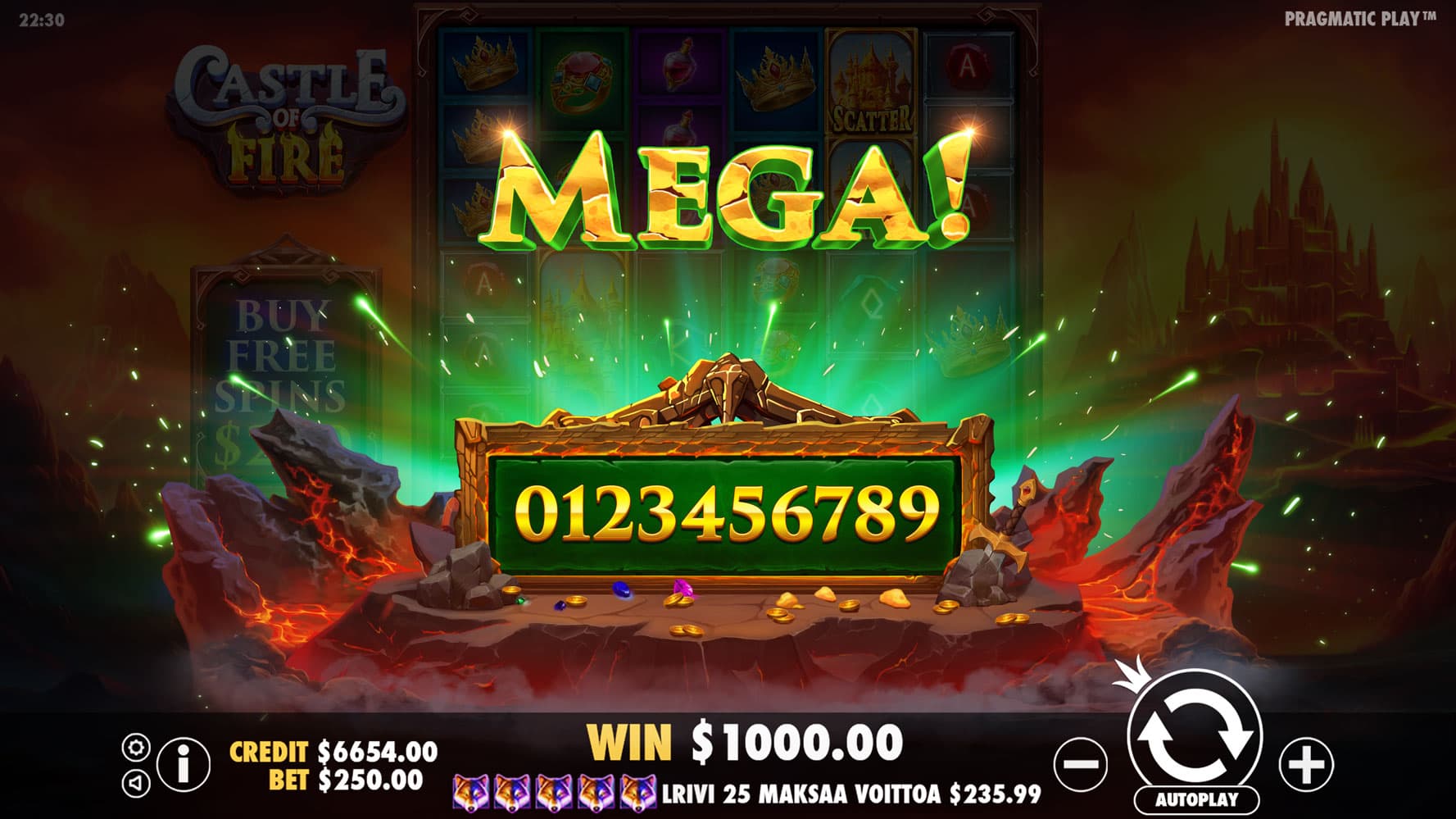 Mega Win Screen - Castle of Fire slot game