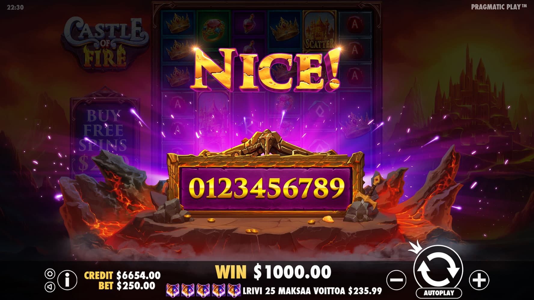 Nice Win Screen - Castle of Fire slot game