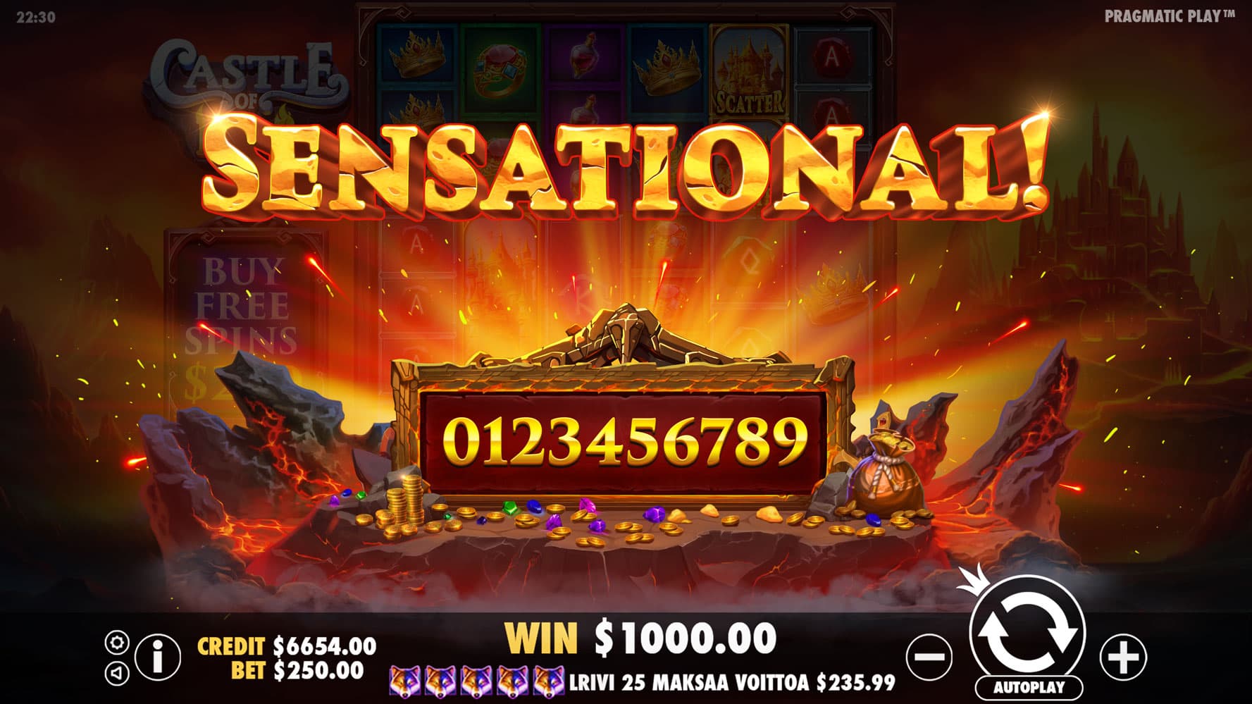 Sensational Win Screen - Castle of Fire slot game