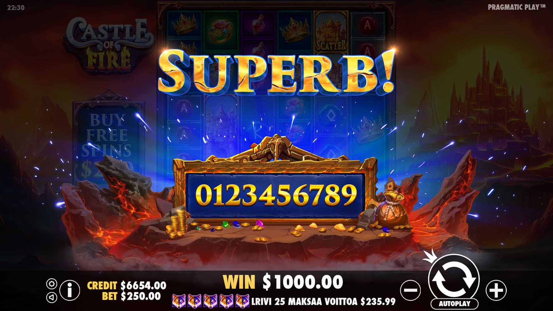 Superb Win Screen - Castle of Fire slot game