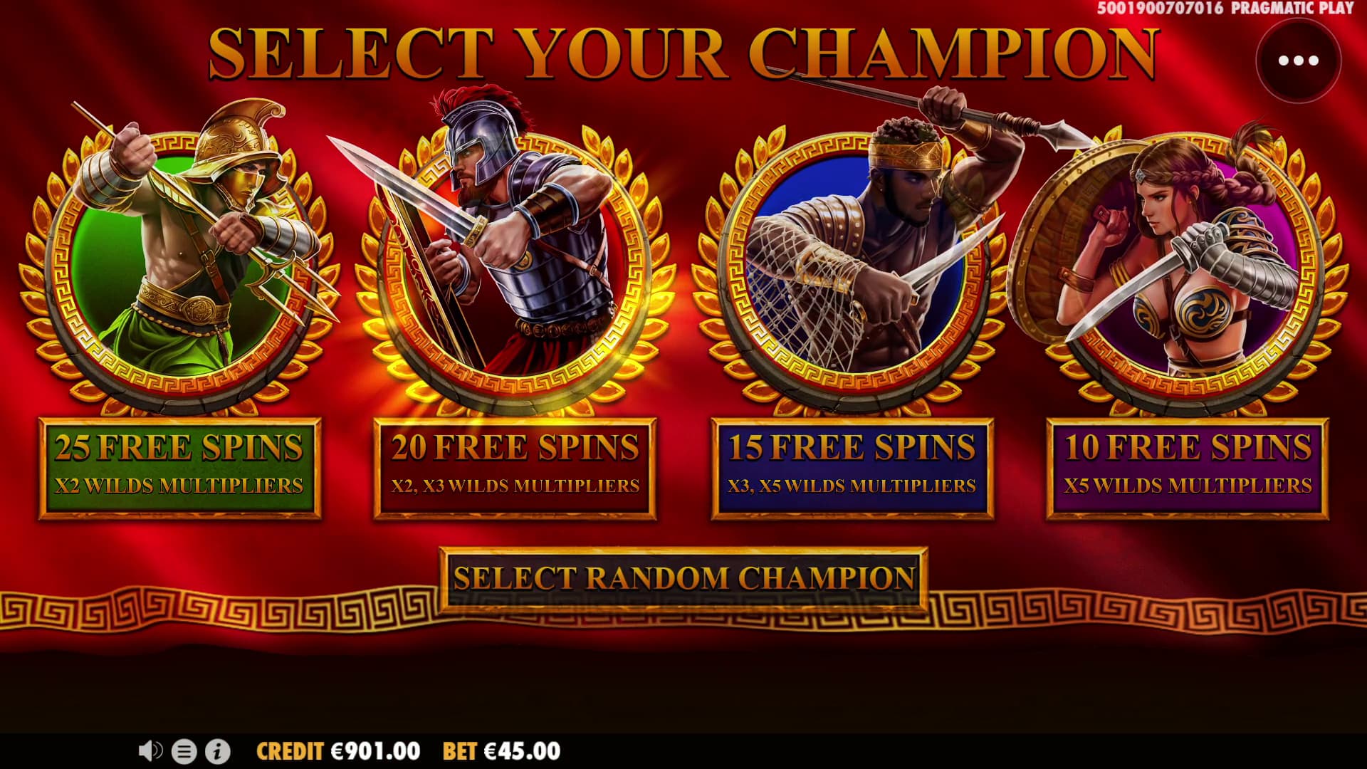 Choose your champion in the Chase for Glory slot game