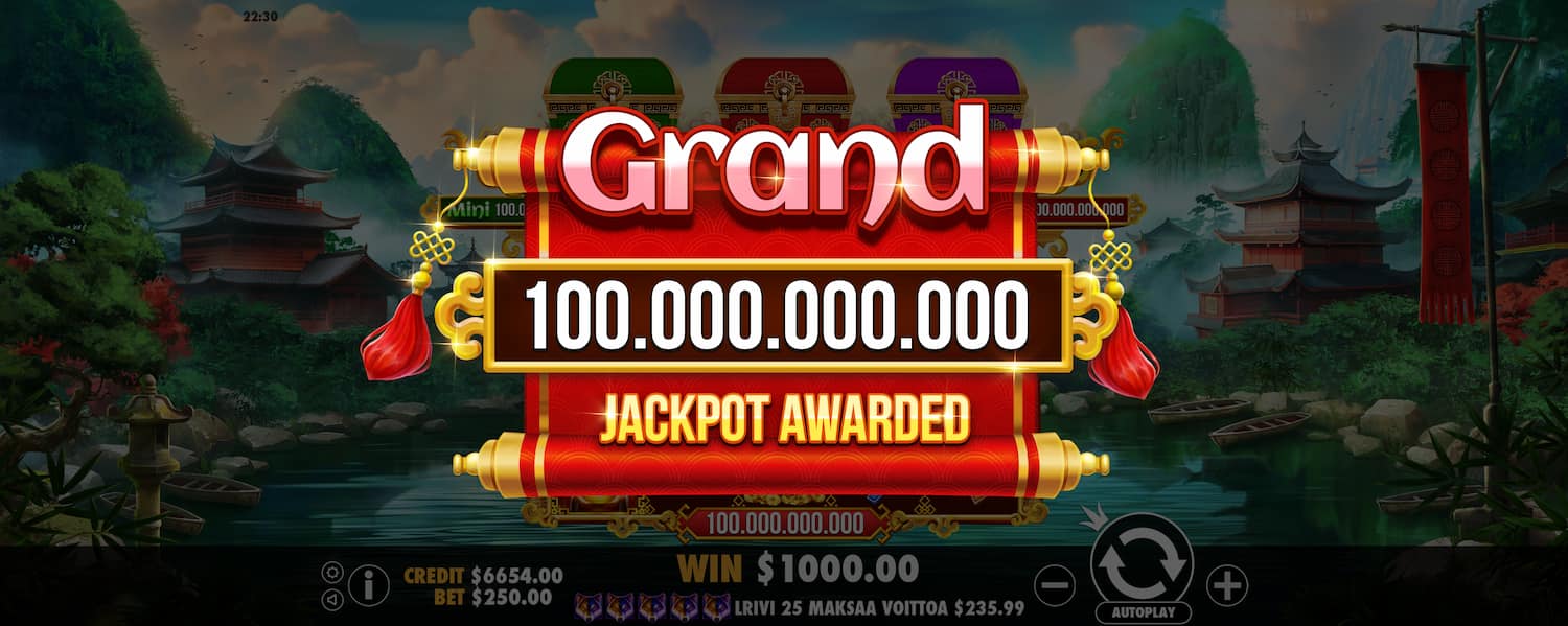 Grand Jackpot Win Screen - Chests of Cai Shen slot game