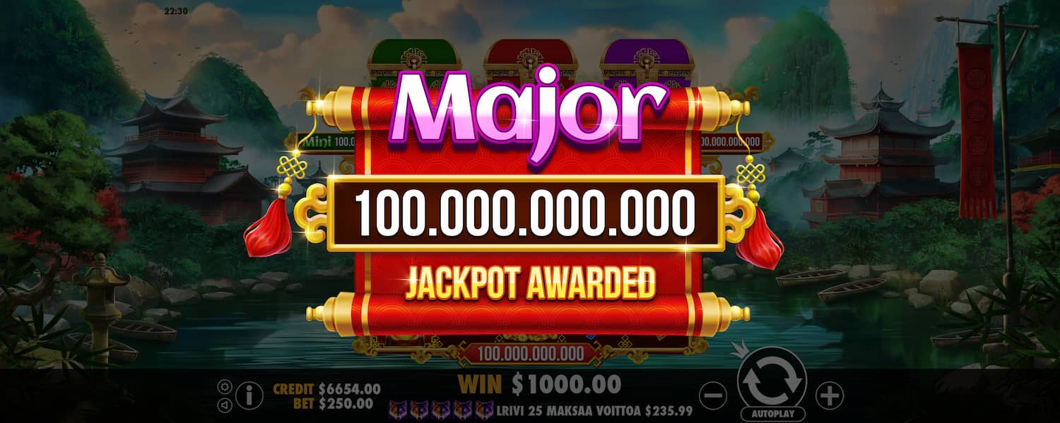 Major Jackpot Win Screen - Chests of Cai Shen slot game