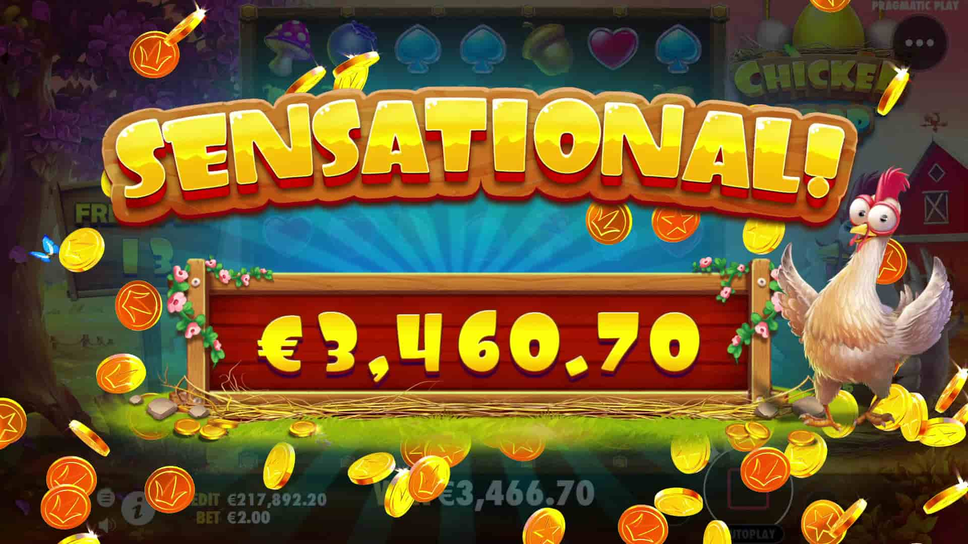 Big Win Screen - Chicken Drop slot game