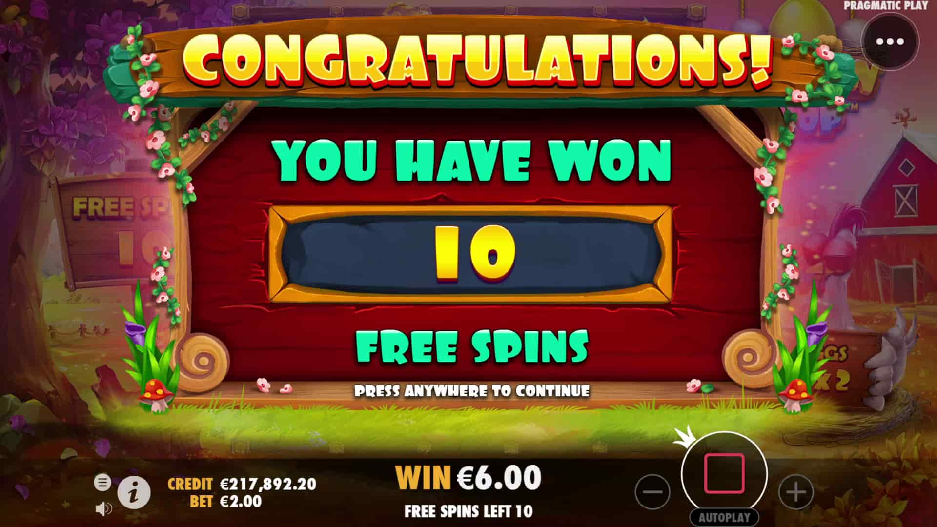 Bonus game win Screen - Chicken Drop slot game