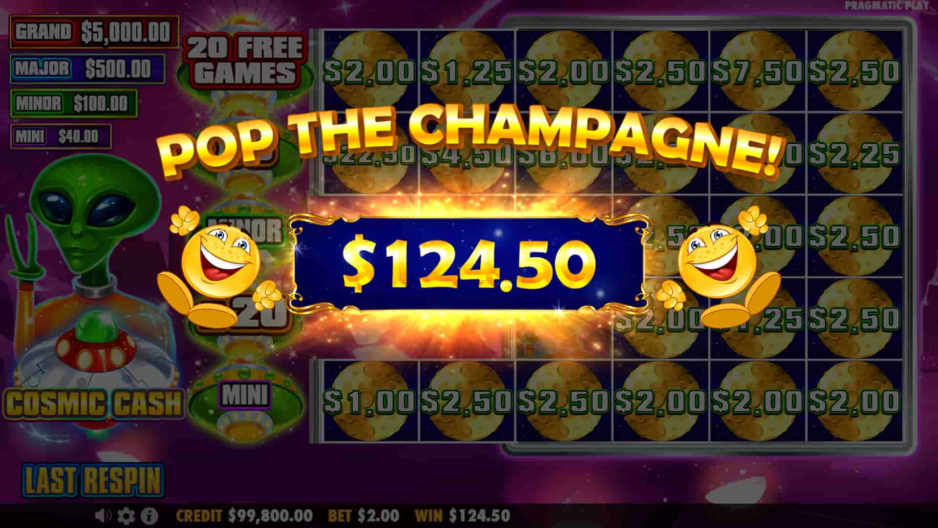 Big Win Screen - Cosmic Cash slot game